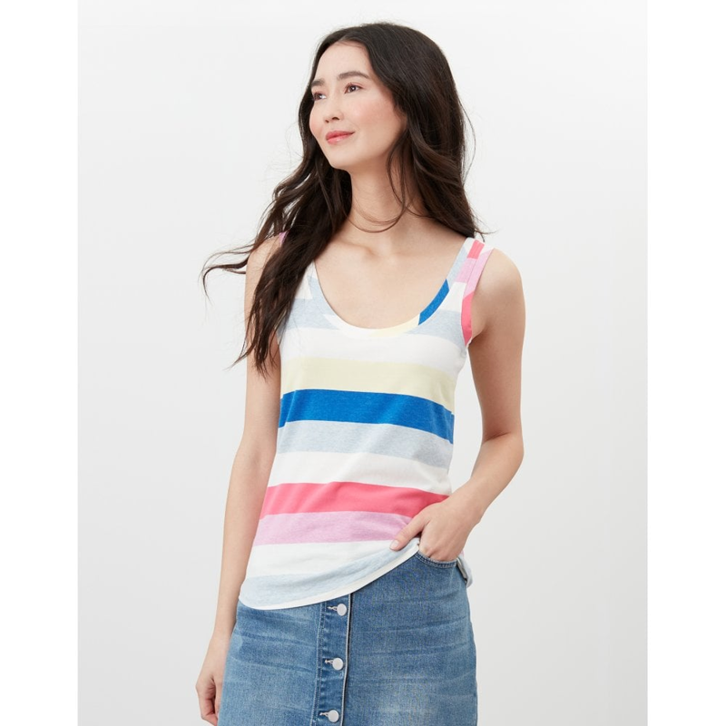 Joules Annika Stripe Scoop Neck Jersey Vest - Cream Stripe  -1